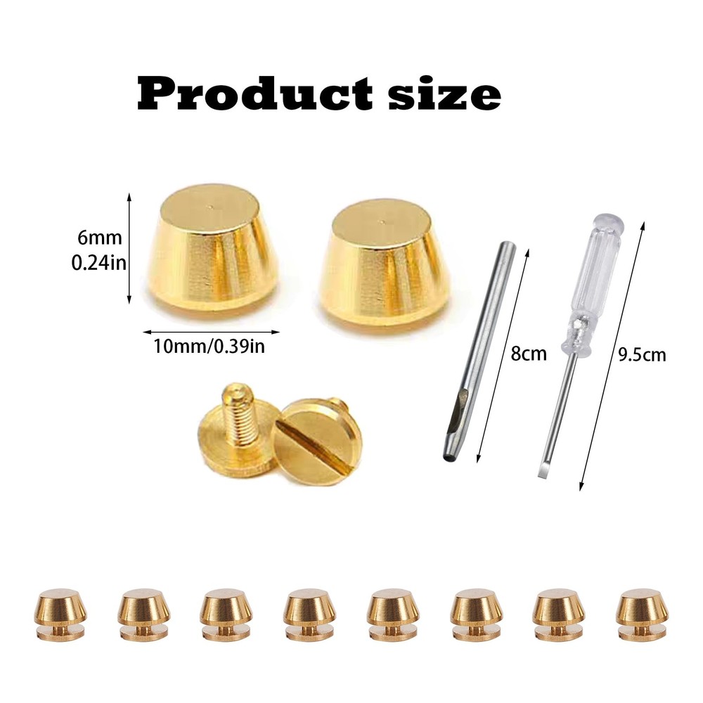 8 Sets Brass Handbag Purse Feet 10mm Rivets Solid Bottom Stud DIY Tools