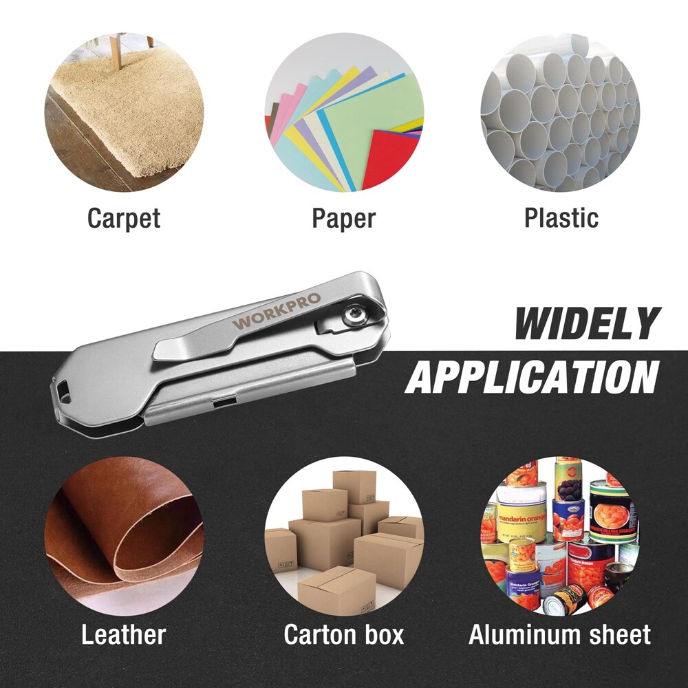 WORKPRO 2PC Folding Utility Knife Box Cutter Quick Change Razor Knife 10PC Blade