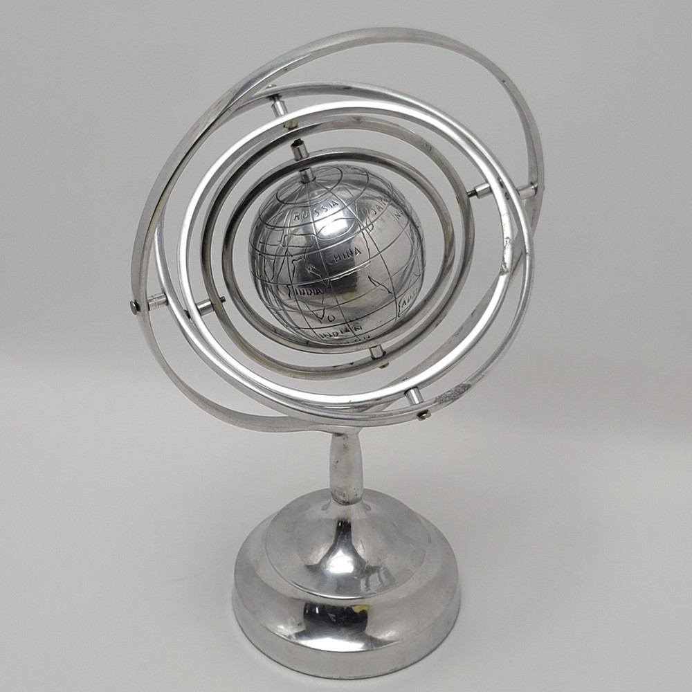 Armillary Sphere Silver Pewter Rotating Spinning Globe 10 Inches