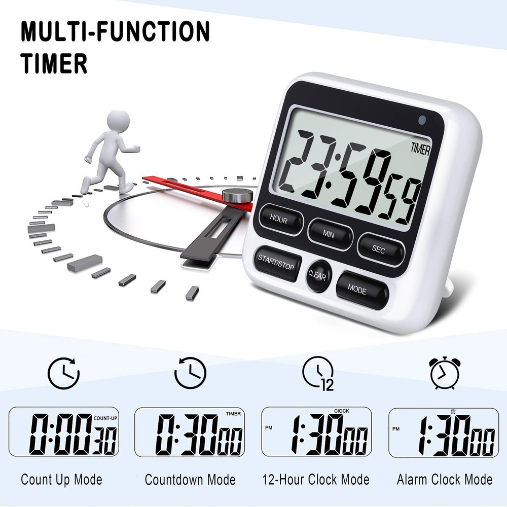 Digital Kitchen Timer with Mute/Loud Alarm Switch ON/Off Switch, 12-Hour Clock