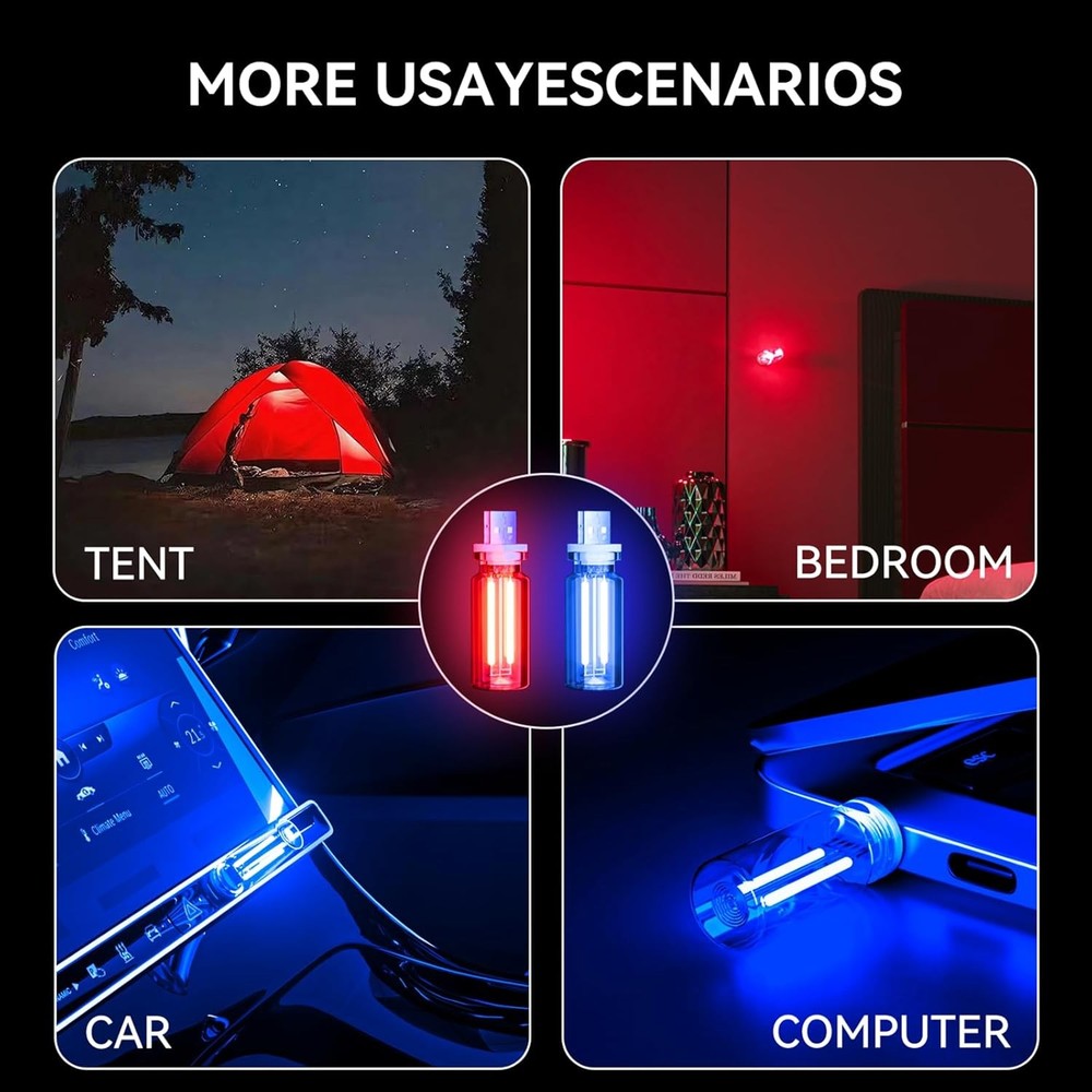 2PCS Mini USB Retro Night Light Bulb, Touch Dimmable Car Interior Ambient Lights