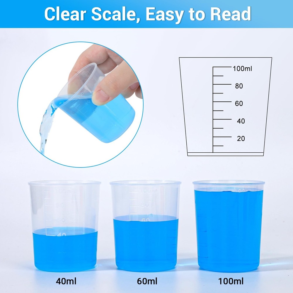 Gartful 100ml Plastic Measuring Cup, 3.4oz Disposable Mixing 100ml, Clear