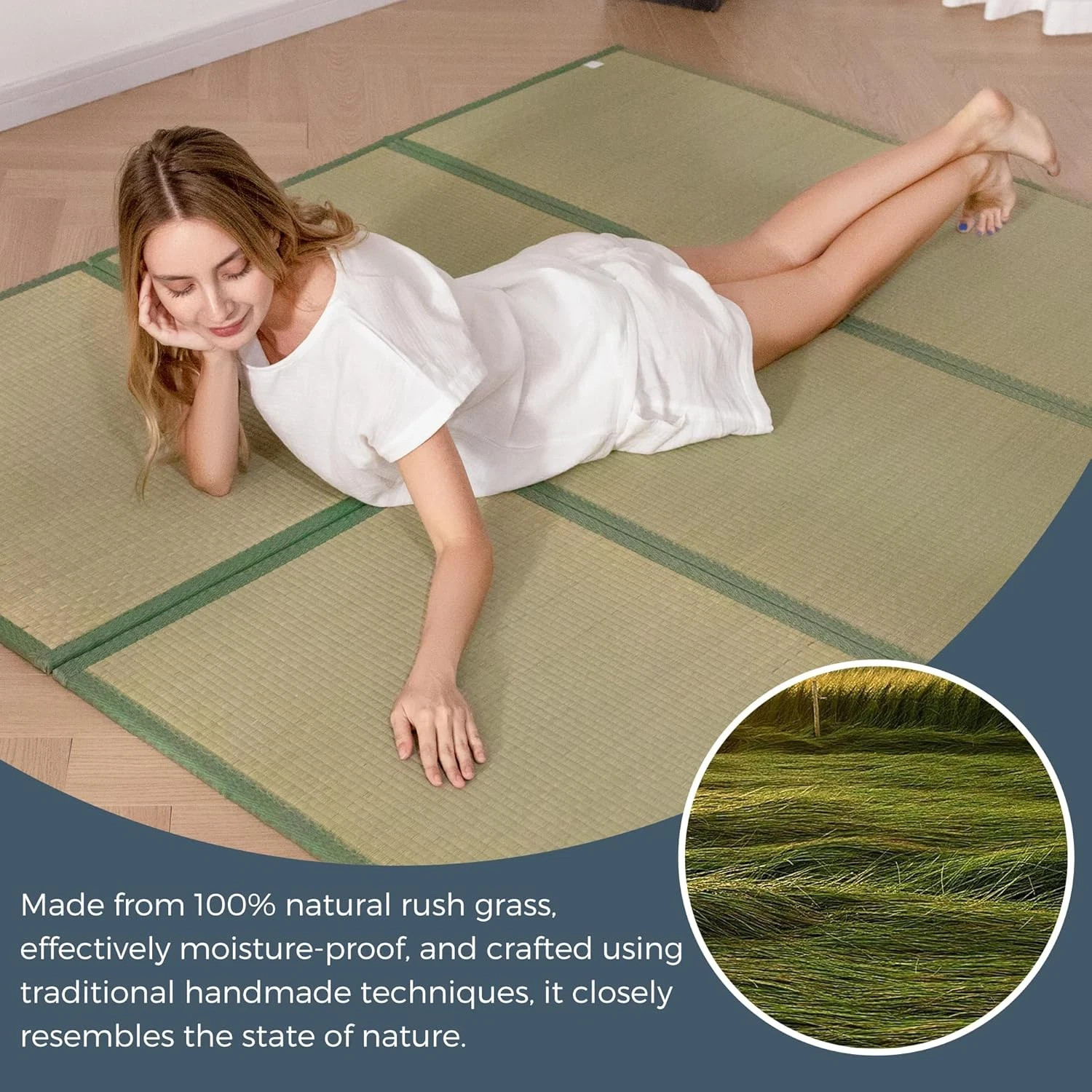 Japanese Tatami Mat 100% Rush Grass Portable Folding Mat Futon Mattress Firm Tra