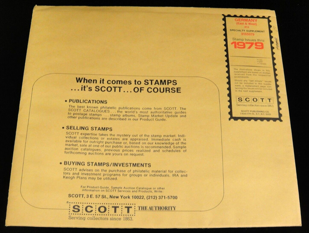 Scott 1979 East West Germany Specialty Stamp Album Supplement #13 315S079 NOS