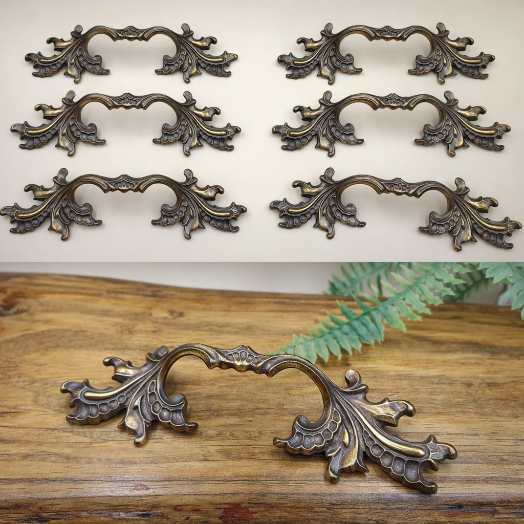 Set of 6 Vintage KEELER Brass French Provincial Drawer Pulls 3.5" Center Holes