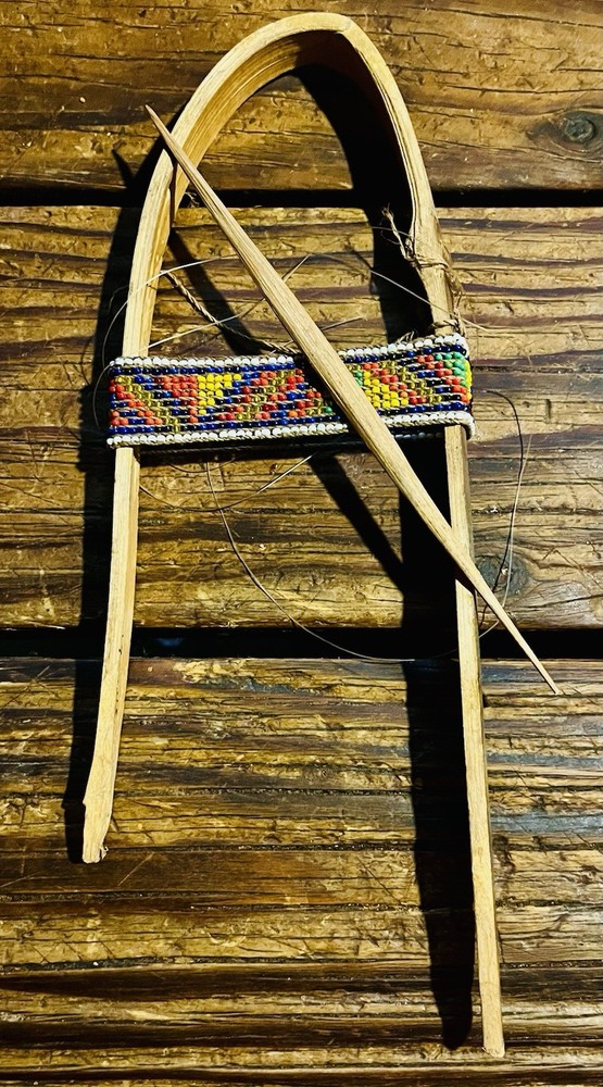 Primitive Bent Stick Loom  Bead Weaving Tool With Beaded