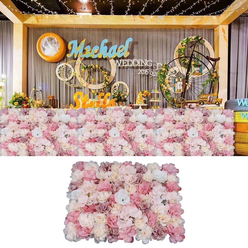 12Pcs Artificial Flower Wall Panels Silk Plastic Backdrop Party Wedding Decor