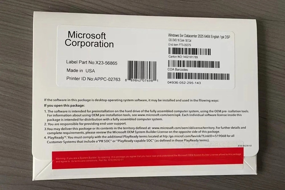 Microsoft Windows Server 2025 Datacenter 64Bit 16 Core 50 CALs DVD + Key Sealed