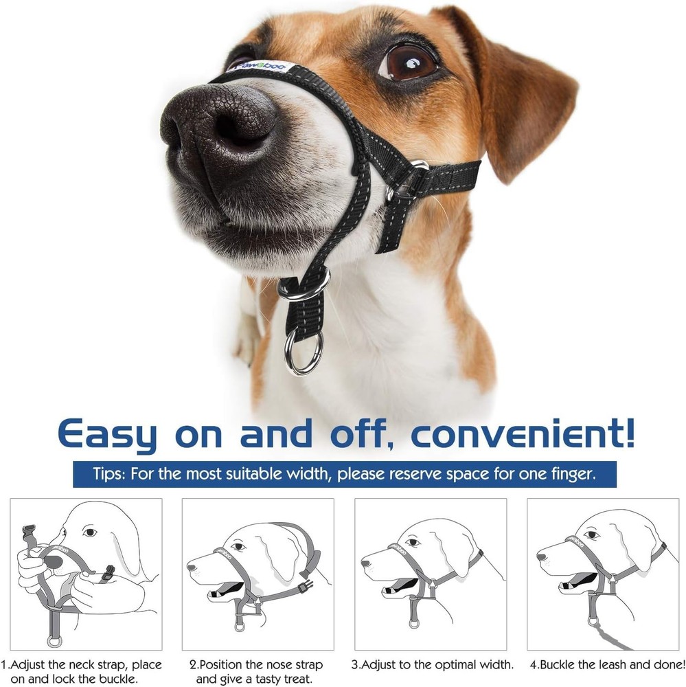 Pet Nylon Dog Head Collar Muzzle Reflective Adjustable Bark Control No Pull Easy