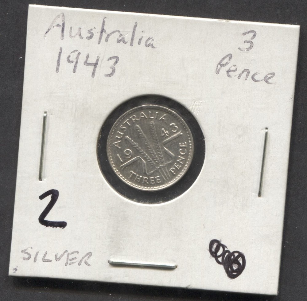 1943- Australia- 3 Pence-Silver
