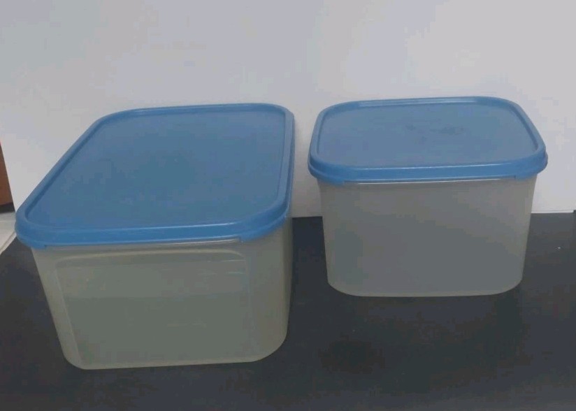 Tupperware Modular Mate Rectangle (18 C) & Square (11 C) Containers w/ Blue Lids