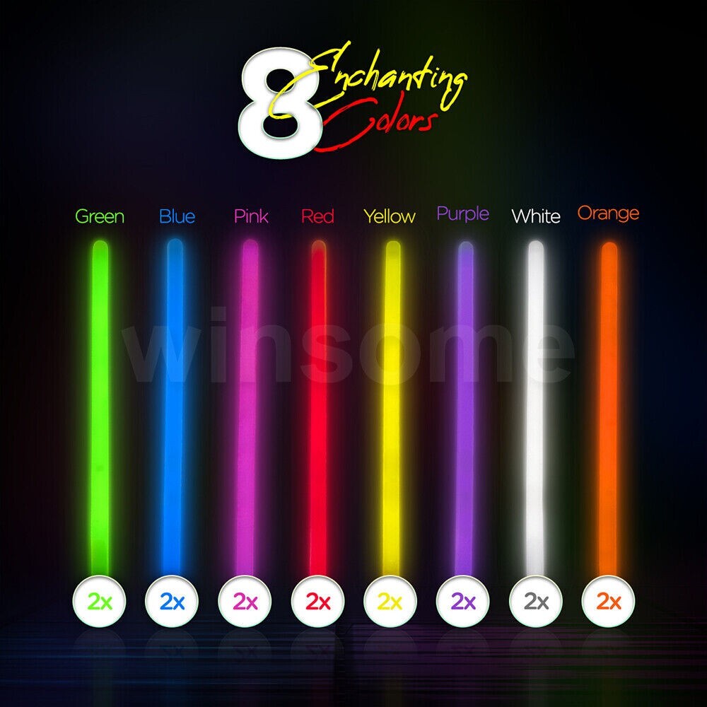 16pcs 8" Glow Sticks Bracelet Necklace Party Favors Glow Connector+String Random