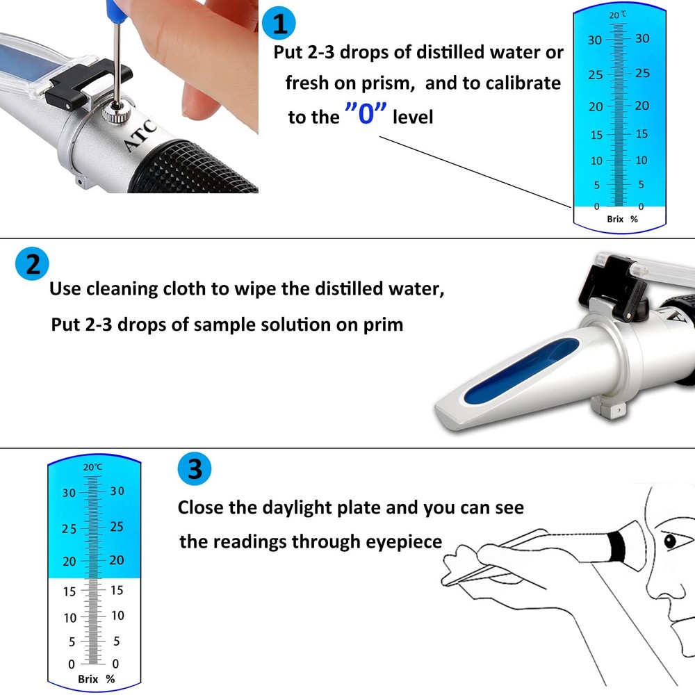 Brix Refractometer 0-32% Brix Meter Refractometer for Testing Sugar Content ATC