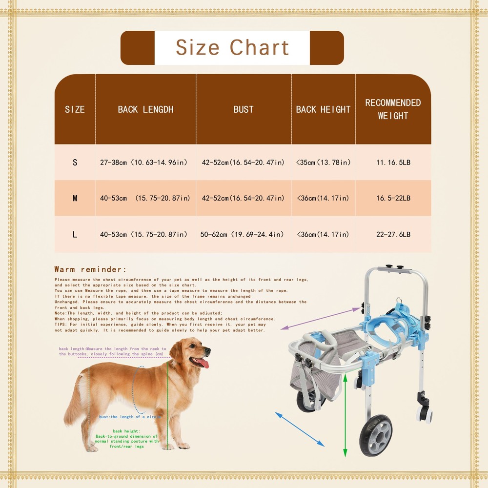 Medium Dog Mobility Wheelchair Adjustable Length Width Height Walking Cart