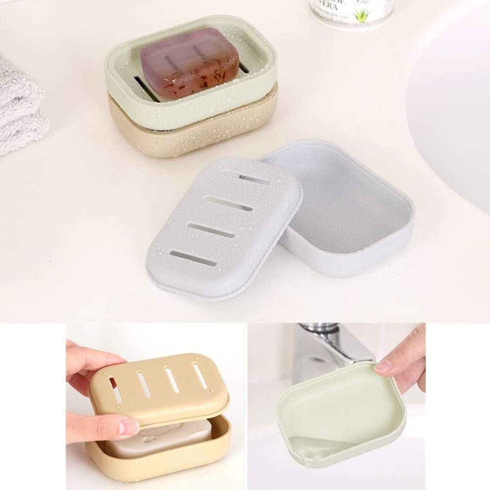 4 Pack Plastic Soap Dish, Soap Container, Double Layer Draining Soap Holder f...