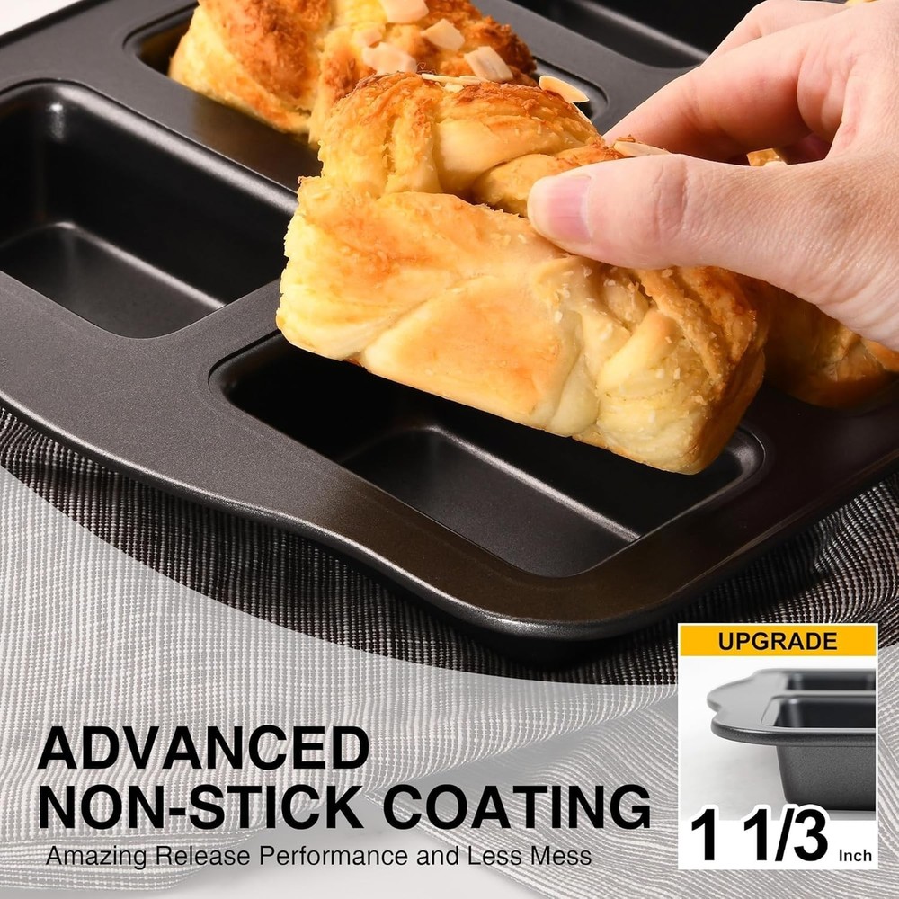 2 Pack Mini Loaf Baking Pans 8-Cavity, Nonstick Small Cornbread Pan, Tiny Ban...