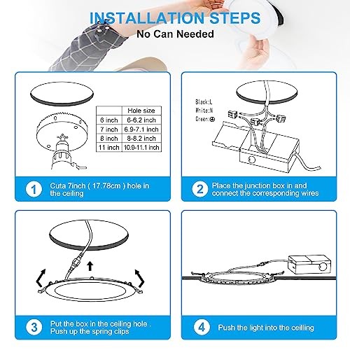 7 Inch 3CCT Ultra-Thin LED Recessed Light with Junction Box, 6 Pack