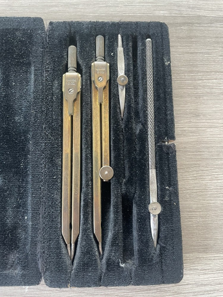 Vintage Lotter & Co. Technical Drawing Compass Instruments With Case