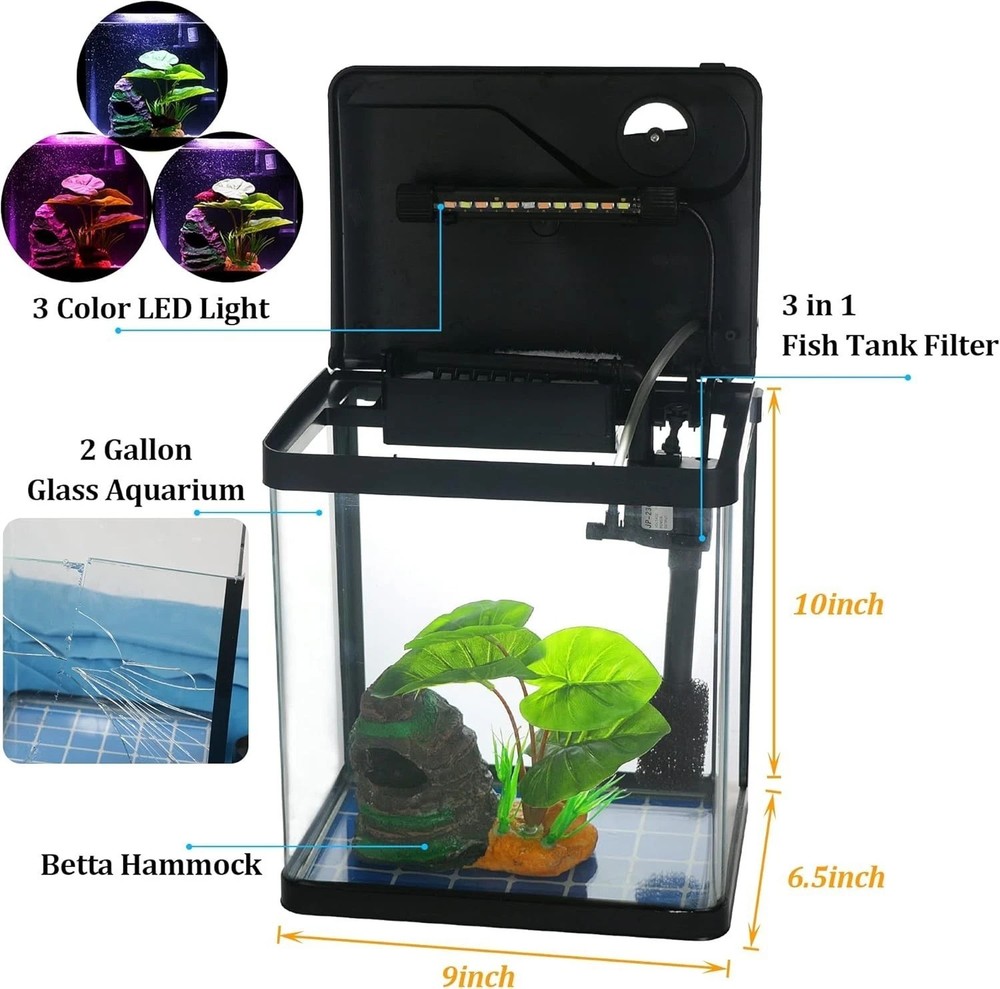 Self Cleaning Betta Fish Tank Kit with LED Light