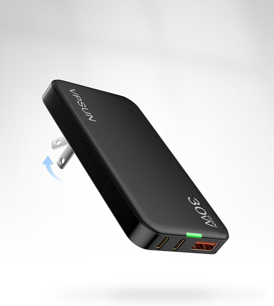 USB C Wall Charger Block 30W,3 Port Ultra Thin Flat USB-C Charging Plug,Foldable