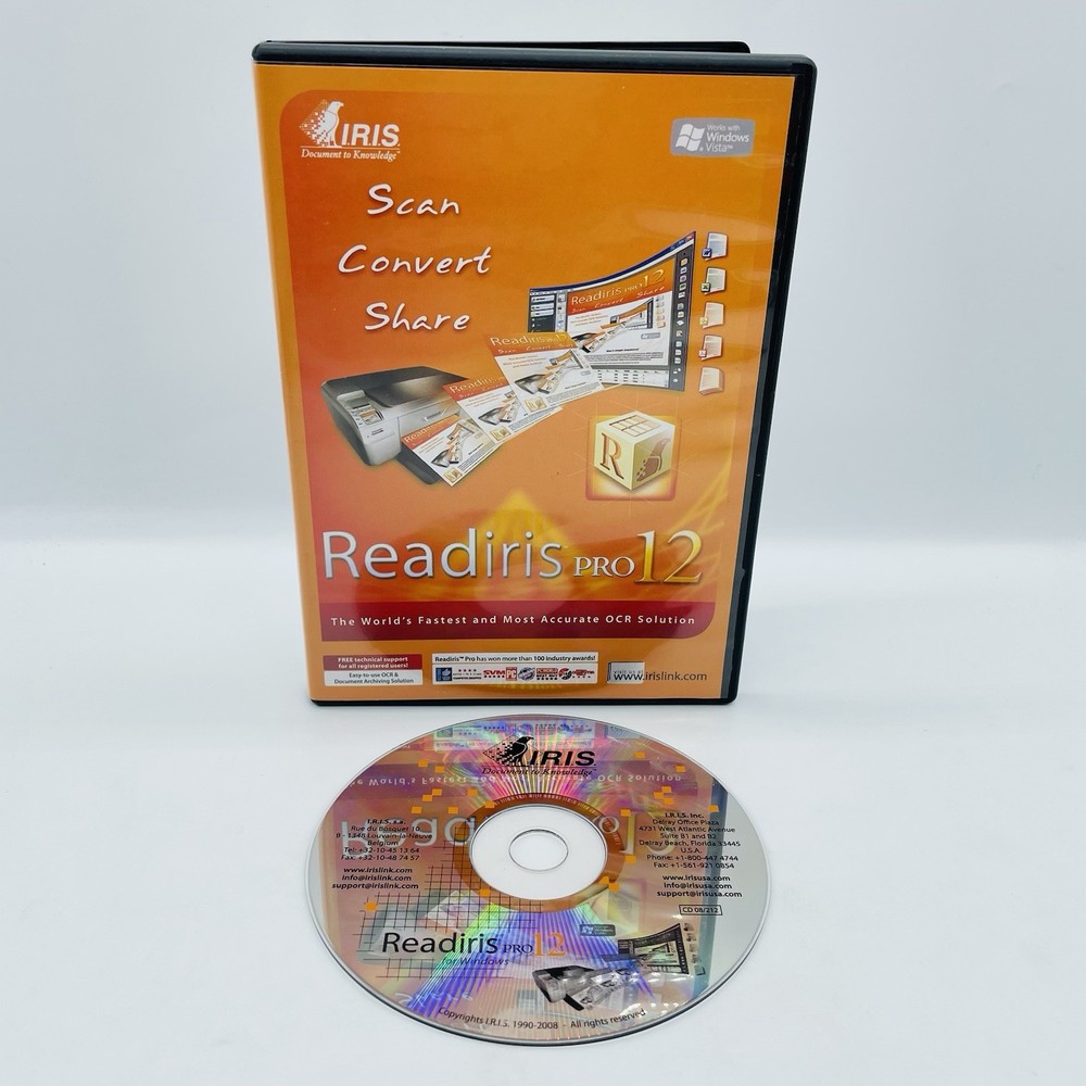 Readiris Pro 12 (Windows PC, 2008) OCR Software, Scan Convert Share w/ Serial #