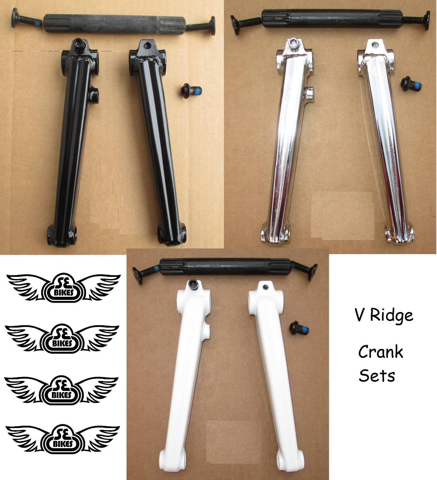 Crankarm Set SE BIKES BMX V-RIDGE Cromo 175 or 180mm 19mmx8 Spline BB Axle