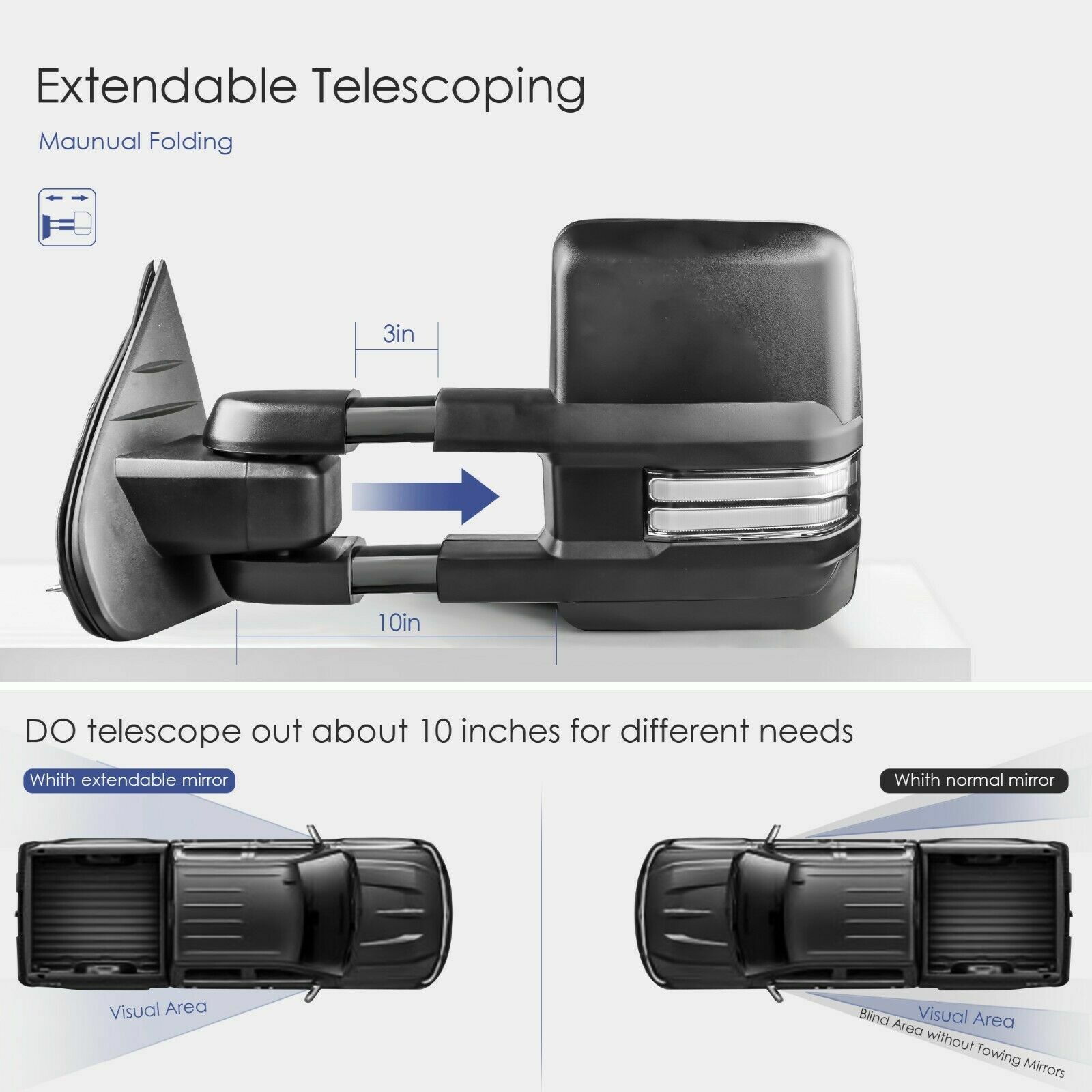 Power Heated Tow Mirrors Dynamic LED Signal For 07-13 Chevy Silverado GMC Sierra