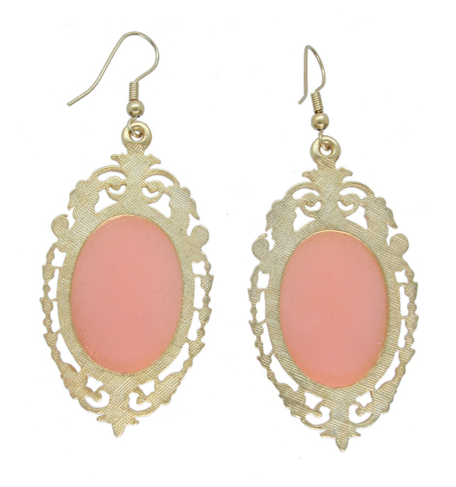 Huge Oversized Cameo Fish Hook Pierced Earrings 2"
