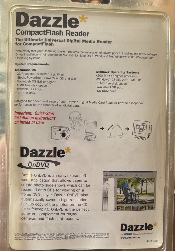 Dazzle CompactFlash Reader/Writer Digital Media Reader DM-8000 NEW old stock