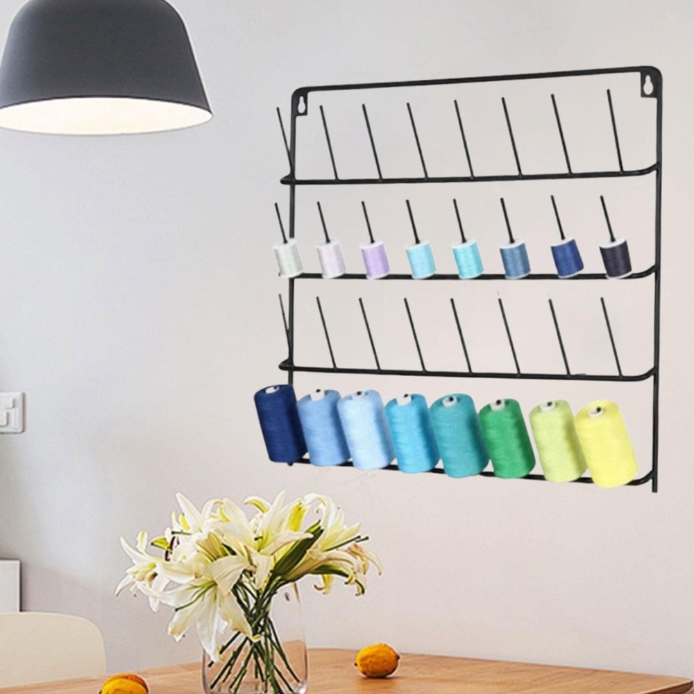Thread Holder Wall Mounted with 32 Hanging Hooks for Wall Spools Thread Rack