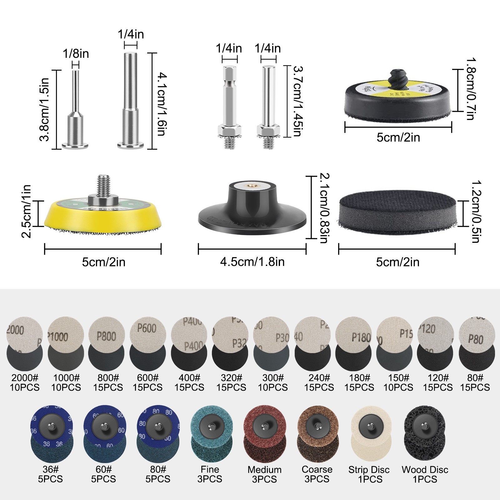 195Pcs 2 Inch Sanding Disc 1/8" 1/4" Shank Set for Drill Die Grinder Rotary Tool