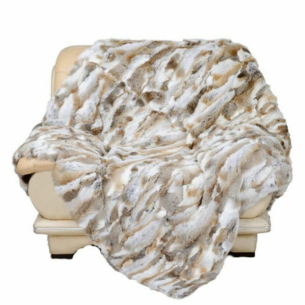 Luxury Real Fur Throw Rabbit Fur Blanket Soft Warm Bedspread Queen Size 80x60in