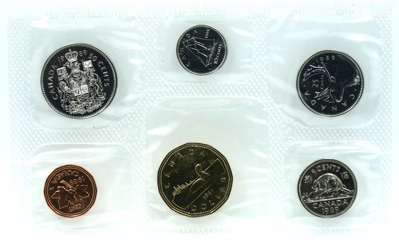 1989 CANADA Uncirculated 6 Coin PROOF-LIKE Mint UNC Set +COA