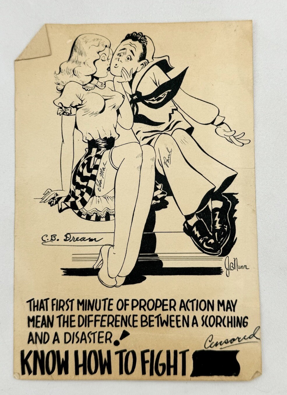 WWII GI Cartoon Postcard/ Flyer RARE SEX HEALTH PSA UNKOWN ARTIST CARTOON STRIP