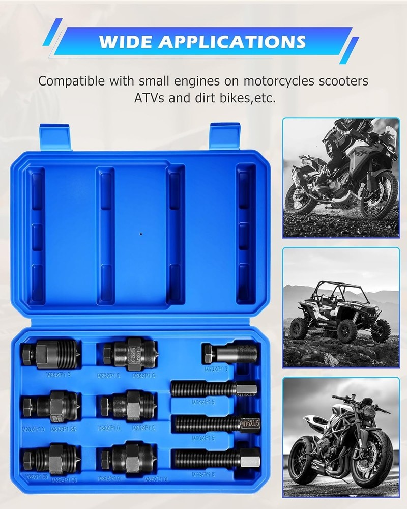 Compact Motorcycle Flywheel Puller Set with 10 Sizes & Safe Storage Case