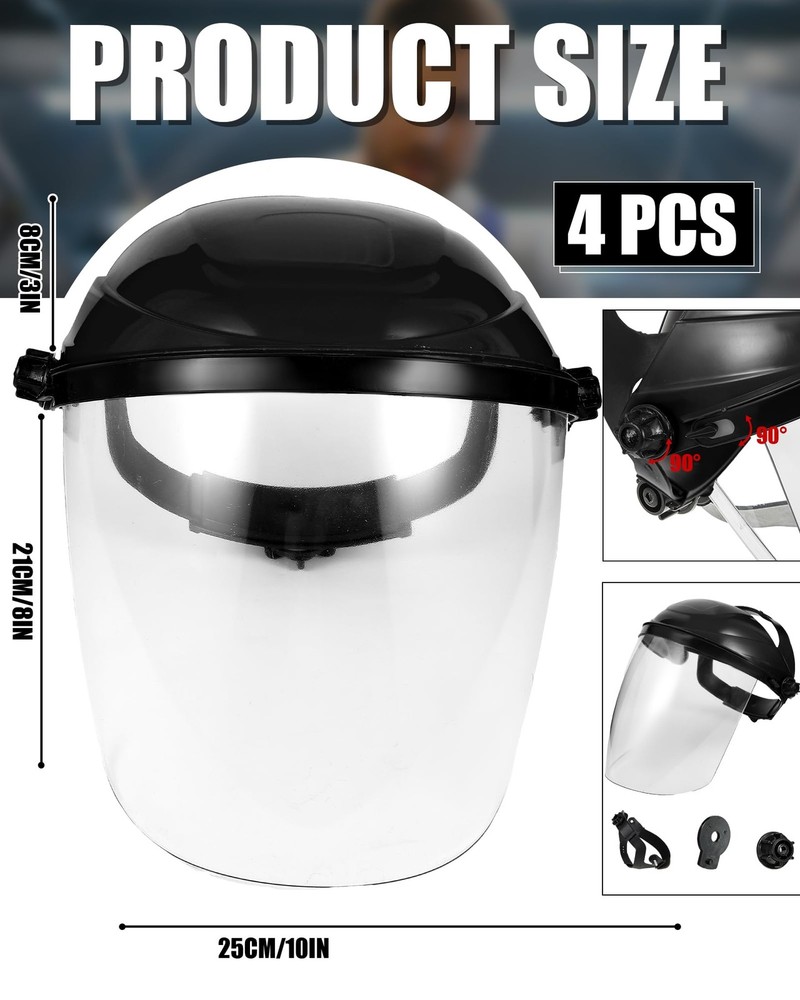 4Pcs Clear Safety Face Shield Adjustable Headgear Impact Resistant Work Mask