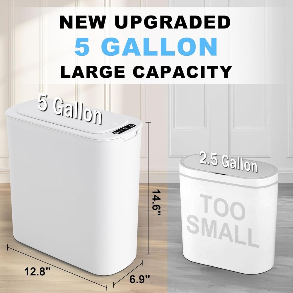 Cesun 5 Gallon Automatic Bathroom Trash Can, Touchless Motion Sensor White