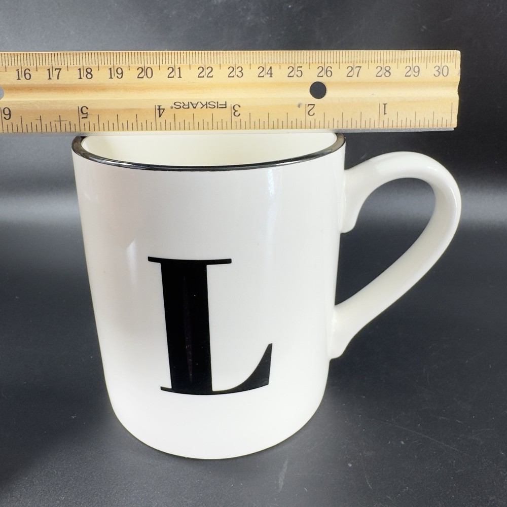 Threshold Monogram Initial L Coffee Mug Cup Ceramic White Black Black Lines 16oz