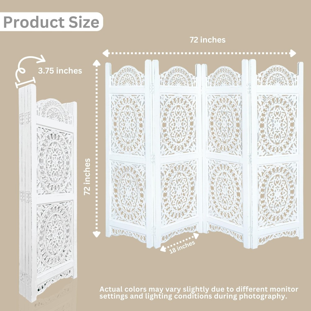 Light & Pro Wood Heart Design Handmade Hinged Foldable Partition 4 Panel Room...