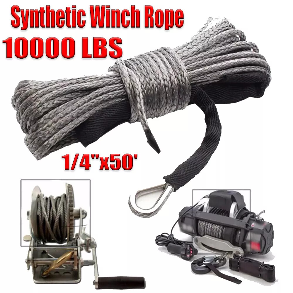 1/4"x50' 10000LBS Synthetic Winch Rope Line Recovery Cable 4WD ATV UTV Gray #UP