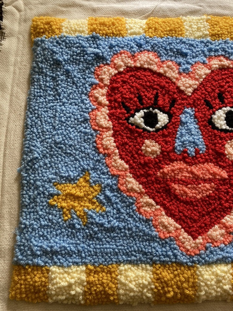 Punch Needle Piece With Heart Design