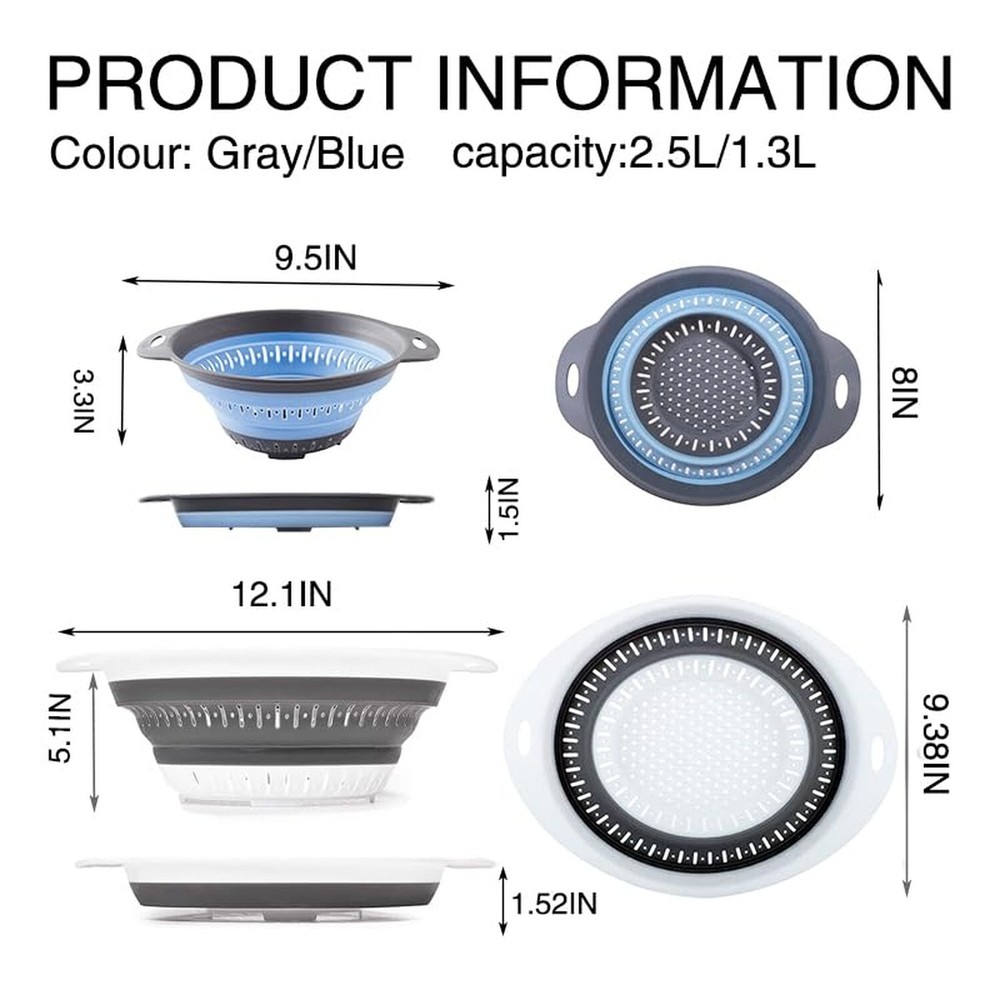 Collapsible Colander Set, Square Round Triangles Silicone Kitchen S... Fast Ship