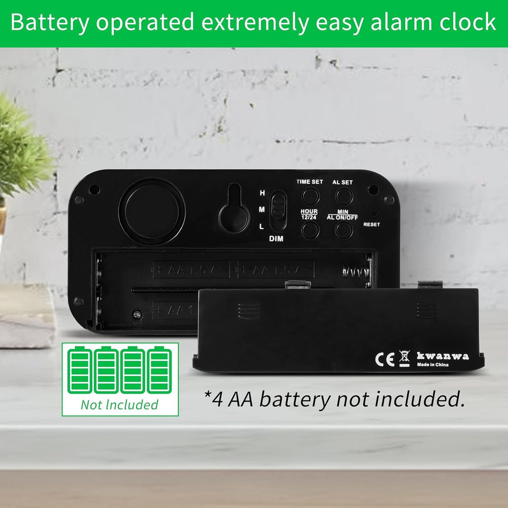 Alarm Clock, LED Digital Clock, Small Wall Clock, Battery Operated, Adjustable 3