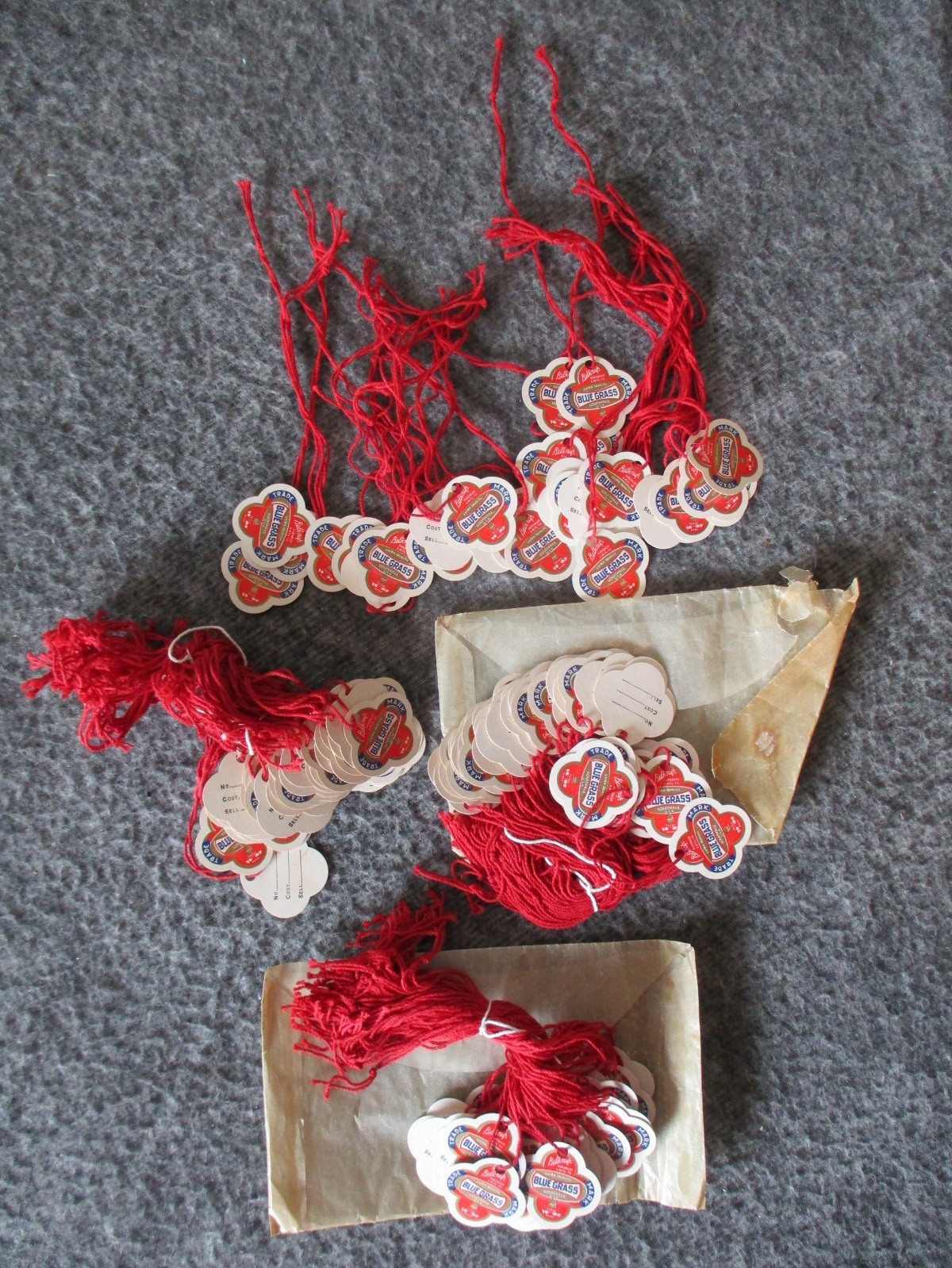 BELKNAP BLUE GRASS VINTAGE SALES STICKERS & PAPER PRICE TAGS - HUGE LOT - 200++