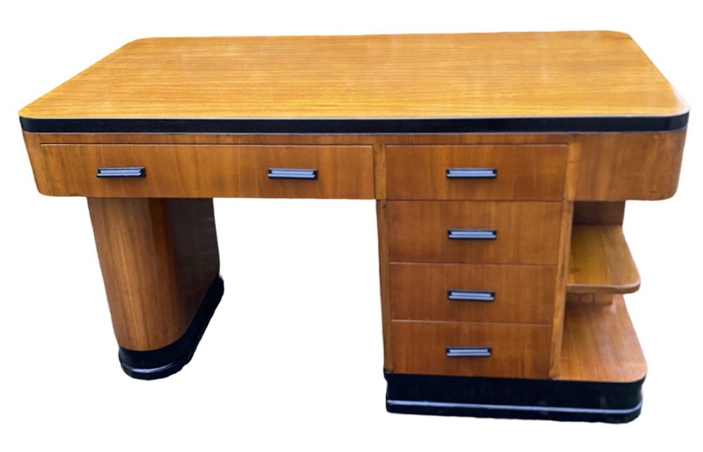 Art Deco blonde Walnut Desk