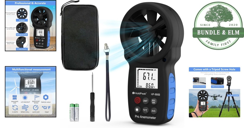 Handheld Digital Anemometer for Measuring Wind Speed, Temperature and Wind Chill