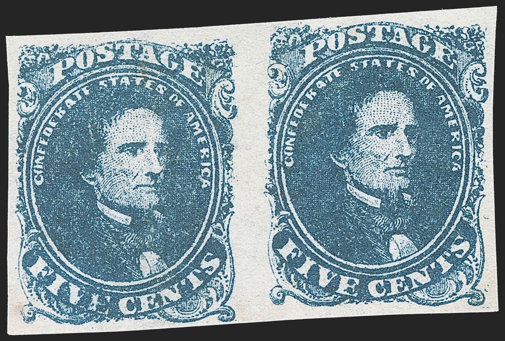 MOMEN: US STAMPS CSA #4 STONE 2 IMPERF GUTTER PAIR NO GUM VF LOT #77770*
