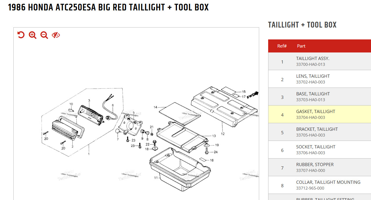 85-87 Honda ATC250ES Big Red Taillight Gasket 33704-HA0-003 Quality Reproduction