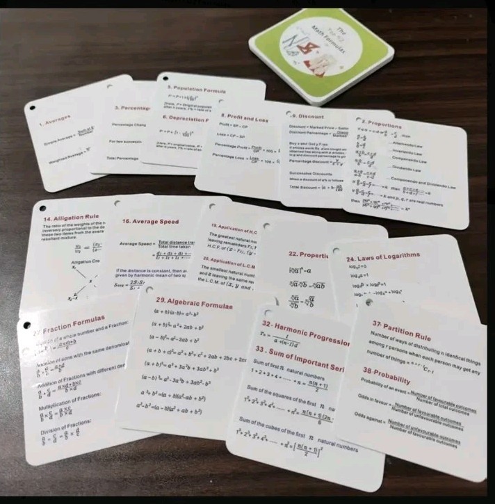 52 Math Formula Flashcards Study Guide Algebra Trig Geometry Calculas Physics