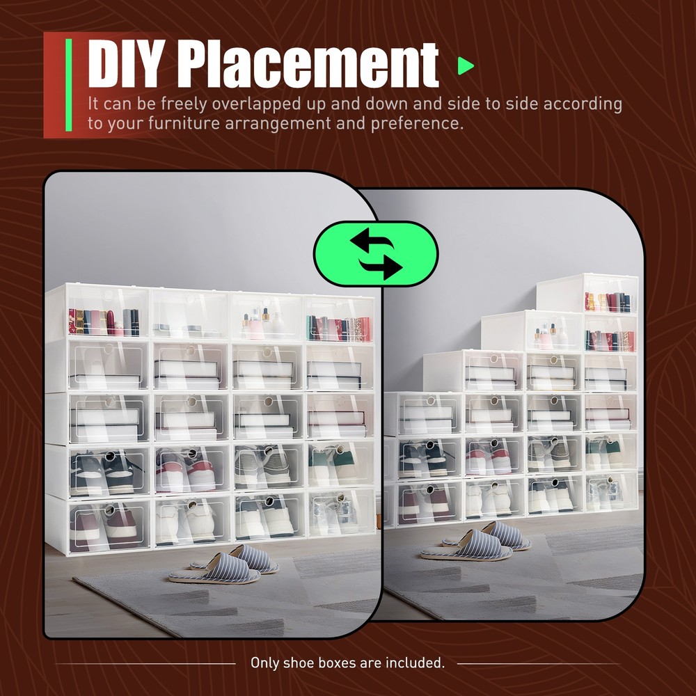 20Pcs Home Stackable Clear Plastic Transparent Shoe Box Storage Organizer